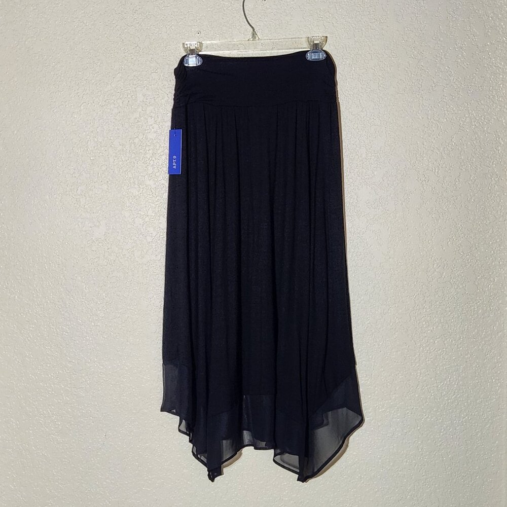 Apt 9 Black Handkerchief Hem Midi Skirt L NWT